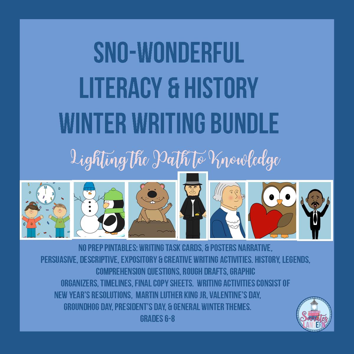 Sno-Wonderful Literacy/History Winter Writing Bundle Grades 6-8