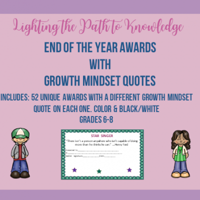 End of the Year Growth Mindset Award Activity